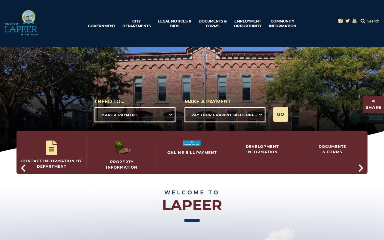 Lapeer County warrant records source showing Lapeer City Hall address, hours, and police navigation