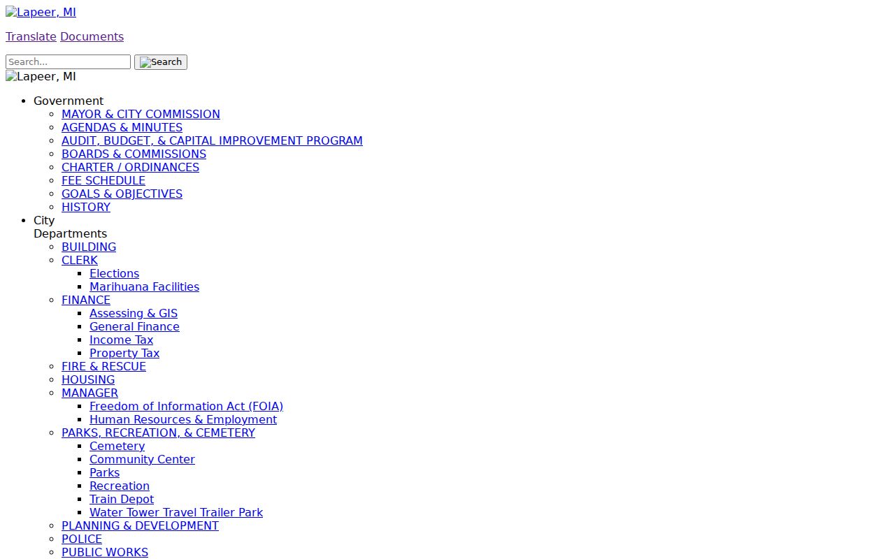 Lapeer County warrant records source showing the city police link published by the City of Lapeer