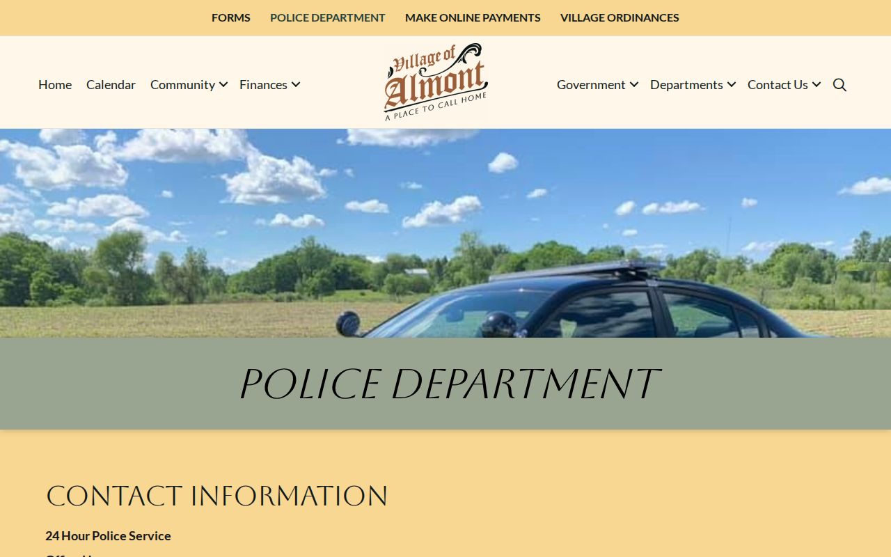 Lapeer County warrant records source showing Almont police 24-hour service, office hours, and after-hours dispatch